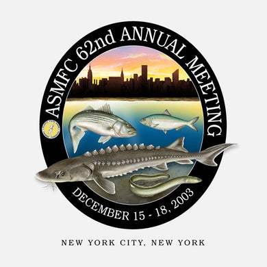 62nd annual meeting of the Atlantic States Marine Fisheries Commission, New York City, New York, 2003. The logo is of several fish species in front of a New York skyline.