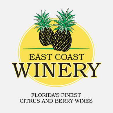 East Coast Winery is a shop that sells Florida citrus and berry wines. The logo is a graphic of pineapples over a yellow background.