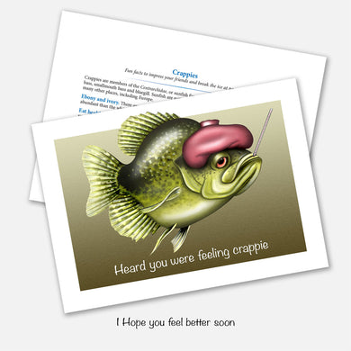 The card's image is of a crappy (a freshwater fish) with an apparent fever. Inside text: 