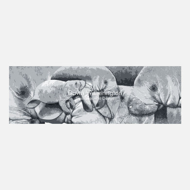 This cute design is a stylized depiction of a West Indian manatee, Trichechus manatus, with her calf.