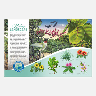 This beautiful Florida native landscaping deck signage was created for The Barrier Island Center, an environmental education facility located in Brevard County, Florida.