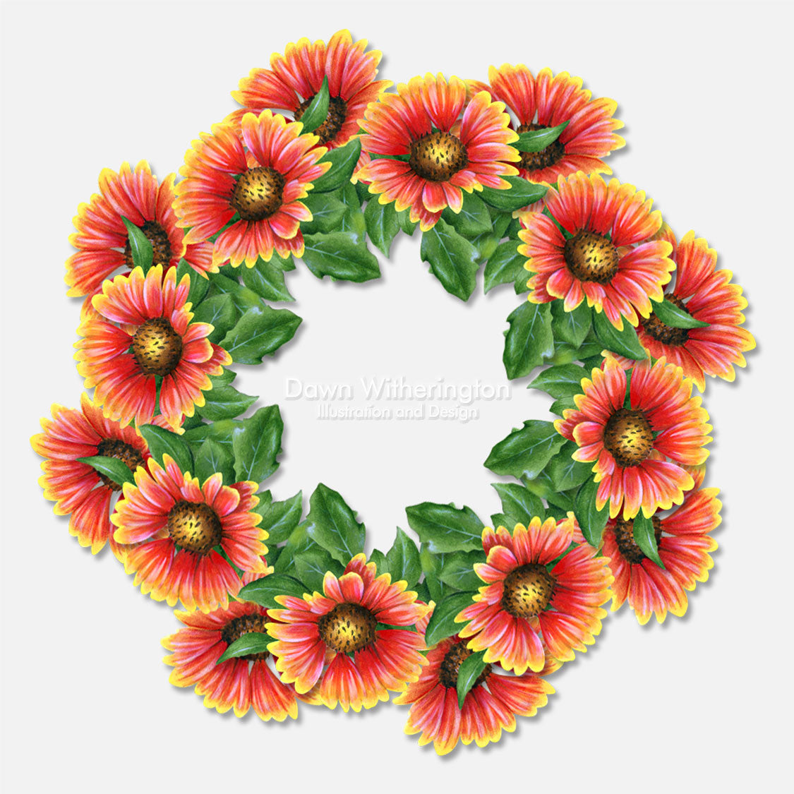 This colorful illustration is of Indian blanket flowers in a graphical arrangement.