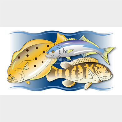 This stylized image of fish was created for printing on a glass platter.