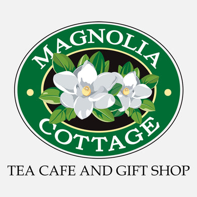 Magnolia Cottage logo, Eau Gallie, Florida. The logo is a graphic depiction of a trio of magnolias
