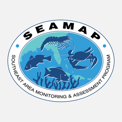 SEAMAP (Southeast Area Monitoring and Assessment Program) is an integrated, cooperative state/federal data collection program. The logo is a graphic of several marine species over a map of the southeastern US.