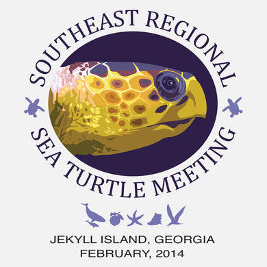 Southeast Regional Sea Turtle Meeting logo, Jeckyl Island, Georgia, 2014. The logo is a graphic depiction of a loggerhead sea turtle and Georgia ic