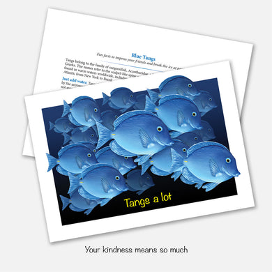 The card's image is of a group of tang fish with the tag line 