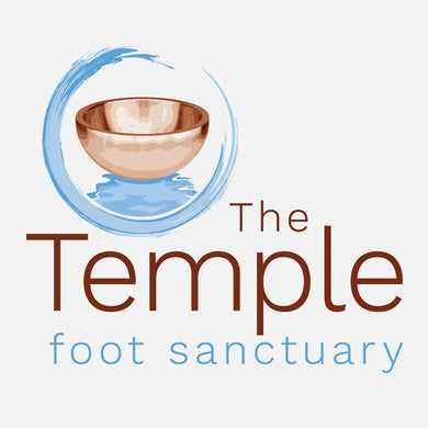 The Temple is a foot spa in Jensen Beach, Florida. The logo is a copper bowl within a loose circle.