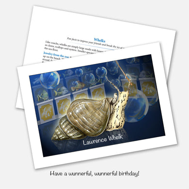 The card's image is of a whelk (Lawrence Welk) conducting an orchestra. Inside text: 